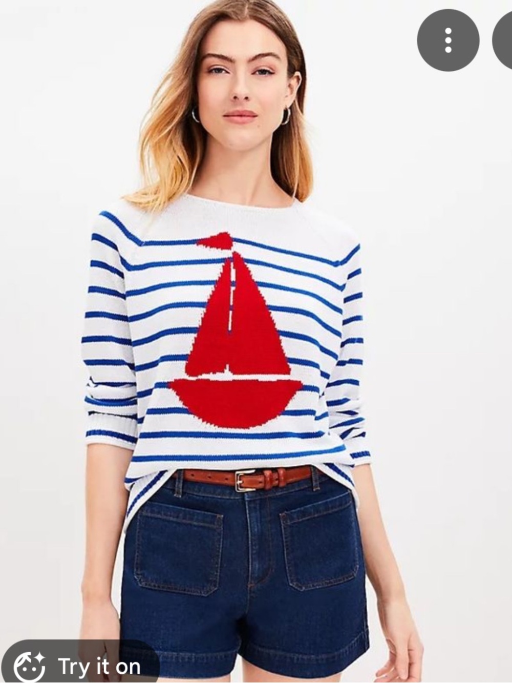 Loft Embroidered Sailboat Coastal Sweater Size Medium NWOT